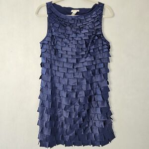 NWT ESLEY Sz M Navy BlueDress Satin Look Side Zip Soft Round Neck Fringe